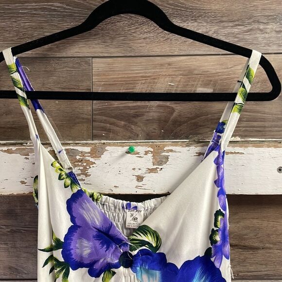 Sari Ayu Spaghetti Strap Smocked Back Floral Sundress Floral White Purple Sz Sma - Picture 5 of 8